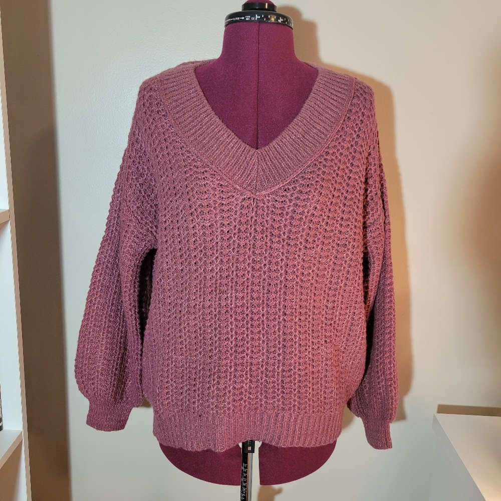 Women's Sonoma, V-Neck Knit Sweater, Mauve, Small